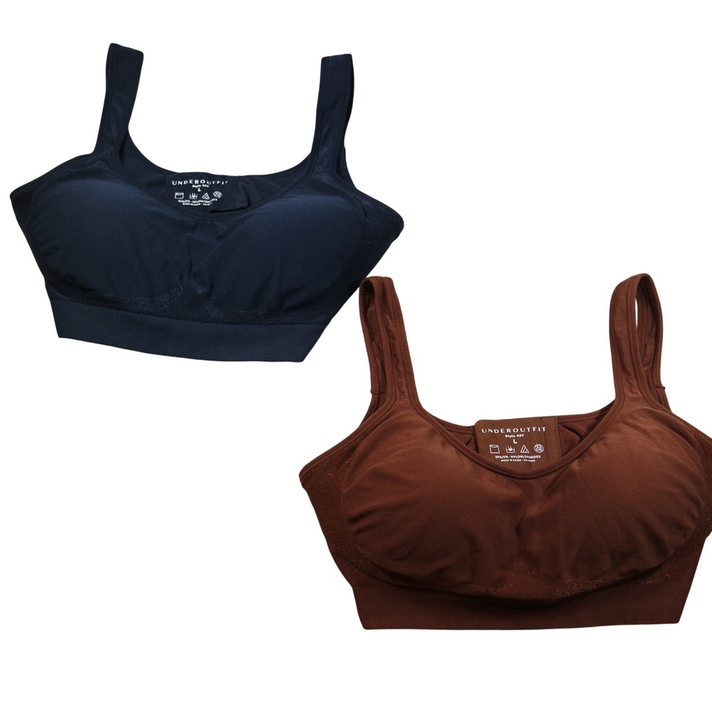 Lot of 2 Underoutfit Style 457 Comfort Bras Navy Blue Brown Womens Large